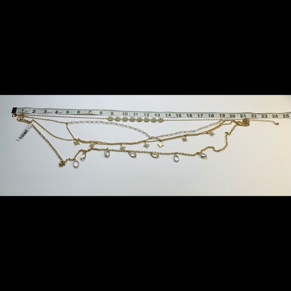 Saks 5th Gold 5 Chain Layered Pave Necklace NWT - Picture 9 of 12